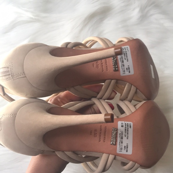 SCHUTZ Glassy Tan Strappy Suede Sandals Heels - Picture 5 of 8